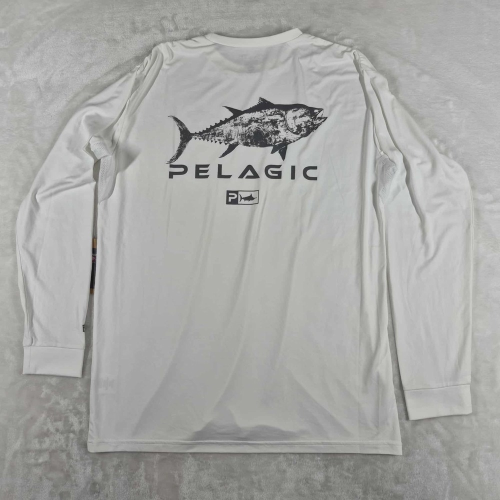 Pelagic Aquatek Gyotaku Long Sleeve Tee Shirt Men's Medium White Fishing NWT - Picture 5 of 12